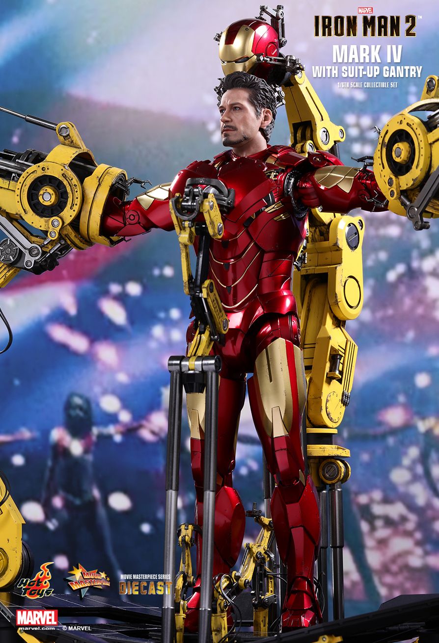 Iron Man Mark IV with Suit-Up Gantry  Collectible Set by Hot Toys  DIECAST Movie Masterpiece Series - Iron Man 2